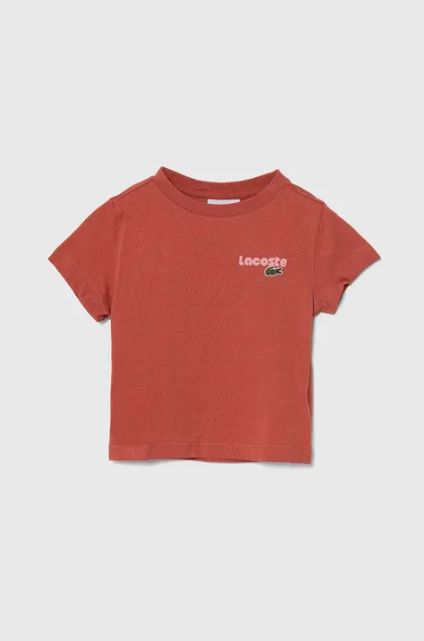 Детская хлопковая футболка Lacoste цвет бордовый с принтом