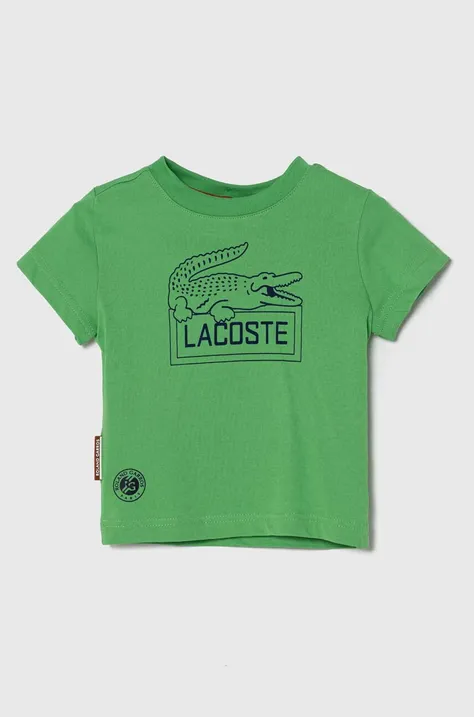Детская хлопковая футболка Lacoste цвет зелёный с принтом