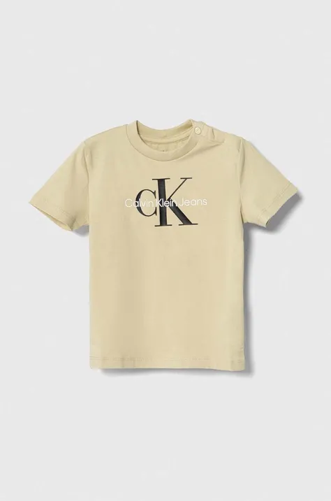 Otroška kratka majica Calvin Klein Jeans bež barva