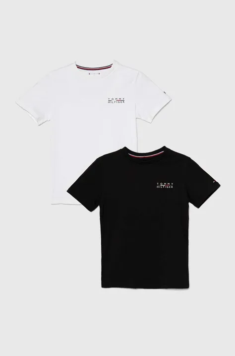 Detské bavlnené tričko Tommy Hilfiger 2-pak čierna farba, jednofarebný