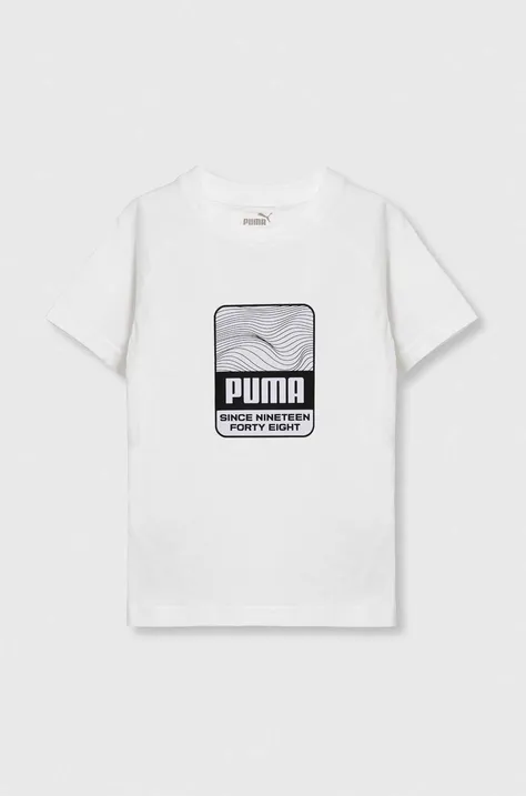 Дитяча бавовняна футболка Puma ACTIVE SPORTS Graphic Tee колір білий з принтом