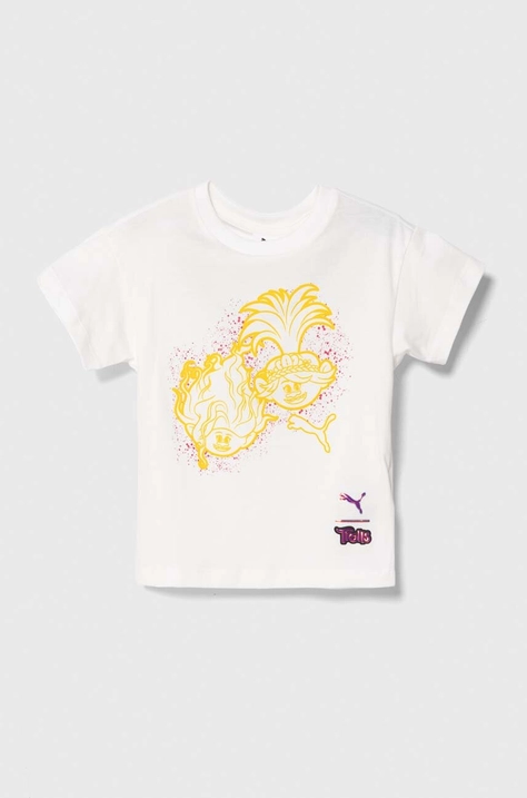 Puma t-shirt bawełniany dziecięcy PUMA X TROLLS Graphic Tee kolor biały z nadrukiem