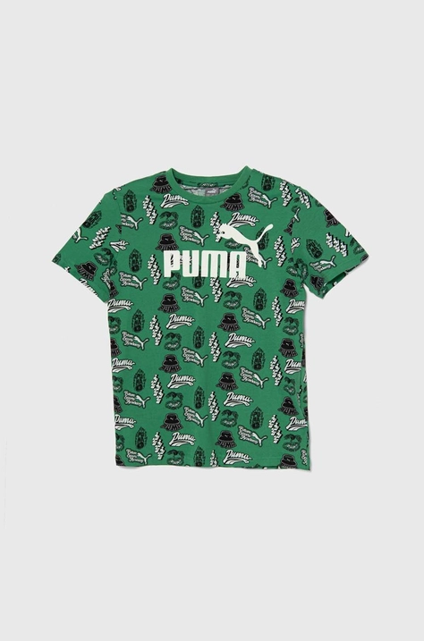 Puma t-shirt bawełniany dziecięcy ESS+ MID 90s AOP B kolor zielony wzorzysty