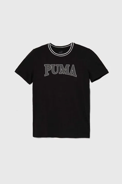 Detské bavlnené tričko Puma PUMA SQUAD B čierna farba, s potlačou
