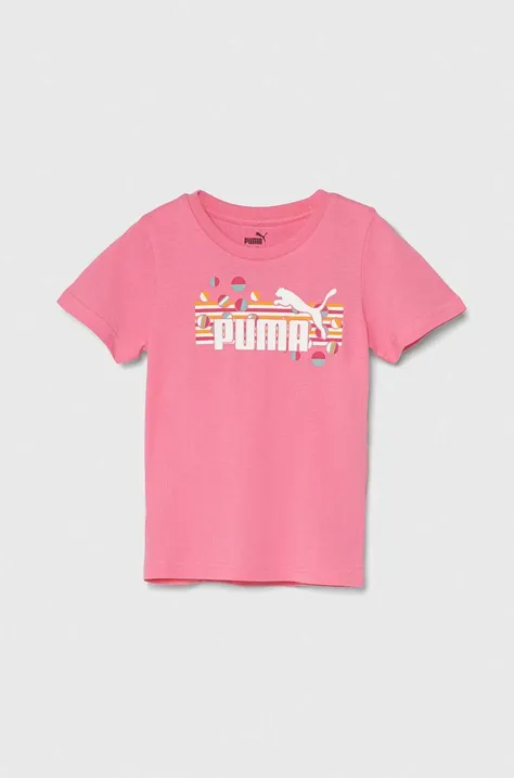 Dětské bavlněné tričko Puma ESS+ SUMMER CAMP Tee růžová barva, s potiskem