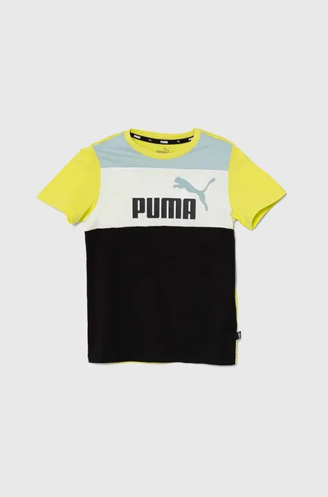 Puma t-shirt bawełniany dziecięcy ESS BLOCK B kolor zielony wzorzysty