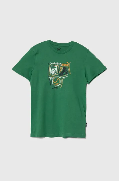 Дитяча бавовняна футболка Puma GRAPHICS Year of Sports B колір зелений з принтом