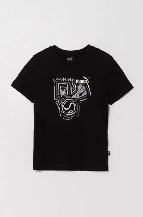 Detské bavlnené tričko Puma GRAPHICS Year of Sports B čierna farba, s potlačou