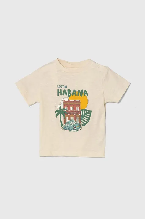 Бавовняна футболка для немовлят zippy колір бежевий з принтом