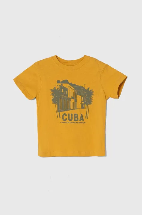 Детская хлопковая футболка zippy цвет жёлтый узорный