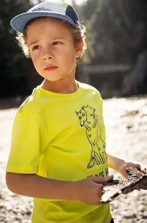 Детская хлопковая футболка Jack Wolfskin MORE HUGS цвет жёлтый с принтом