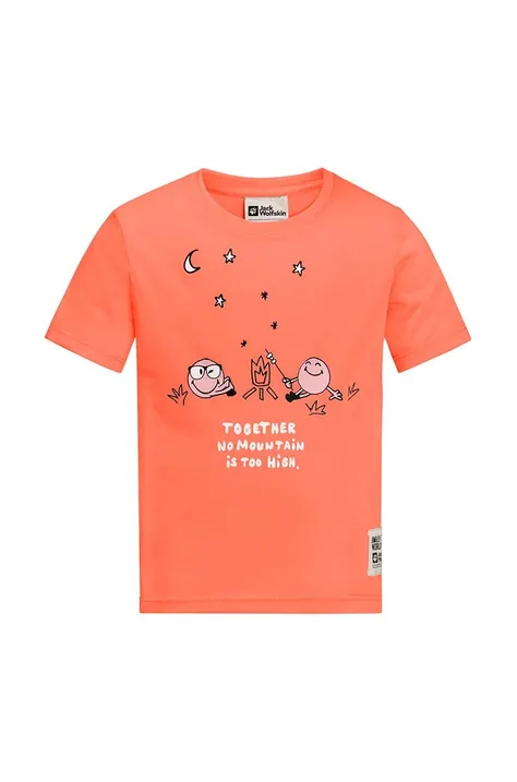 Dětské tričko Jack Wolfskin SMILEYWORLD CAMP oranžová barva, s potiskem