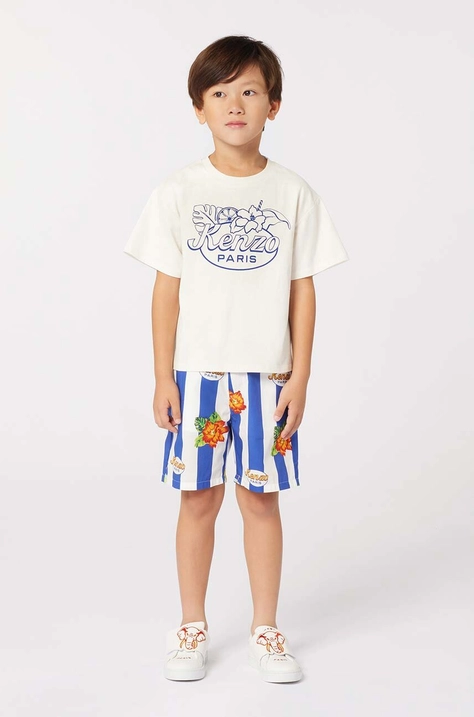 Kenzo Kids t-shirt bawełniany dziecięcy kolor beżowy z nadrukiem