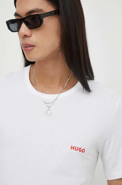 Bombažna kratka majica HUGO 3-pack moški, bela barva