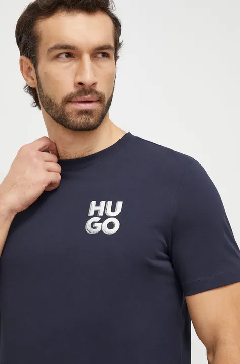 HUGO t-shirt bawełniany męski kolor granatowy z nadrukiem 50508944