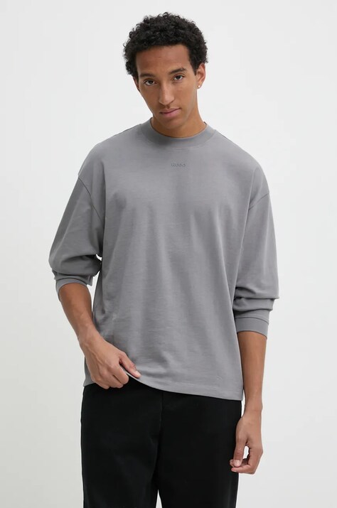 HUGO longsleeve din bumbac culoarea gri, neted, 50511029