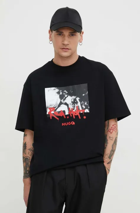 HUGO t-shirt in cotone uomo colore nero