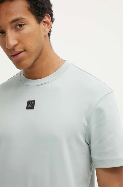 Pamučna majica HUGO za muškarce, boja: crna, bez uzorka, 50505201