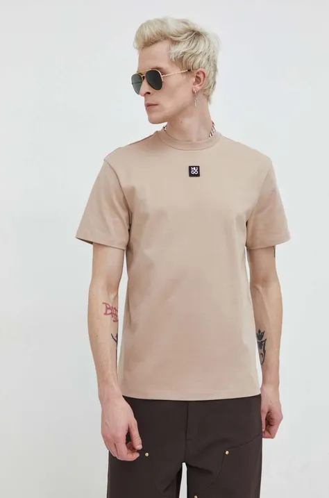 HUGO t-shirt bawełniany męski kolor beżowy gładki 50505201
