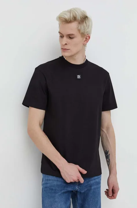 HUGO t-shirt bawełniany męski kolor czarny gładki