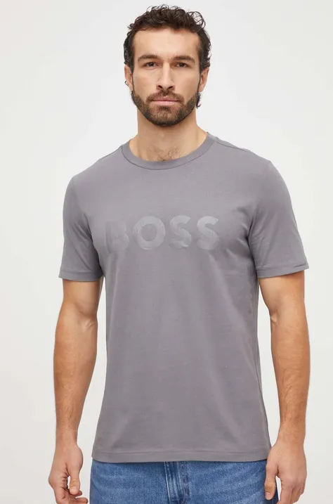 Tričko Boss Green šedá barva, s potiskem, 50506363