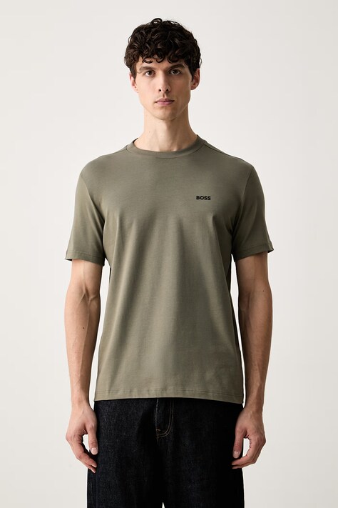 BOSS Green T-shirt męski bawełniany z elastanem Tee brązowy 50506373