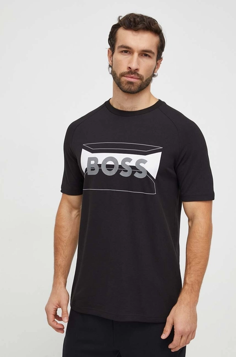 Boss Green t-shirt bawełniany męski kolor czarny z nadrukiem