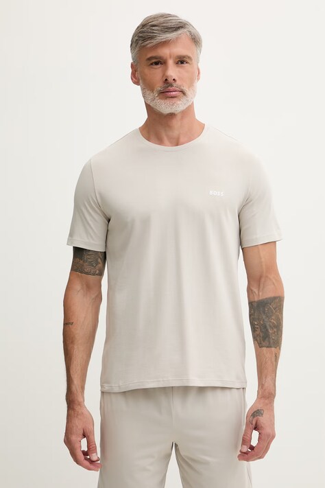 BOSS T-shirt lounge męski bawełniany z elastanem Mix&Match T-Shirt R beżowy 50515312