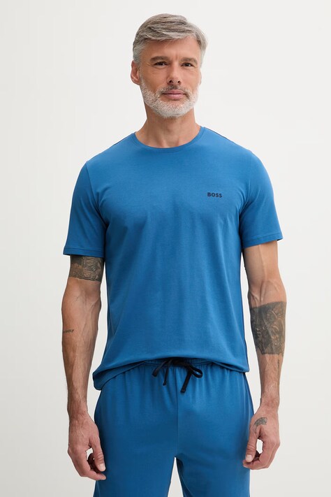 BOSS T-shirt lounge męski bawełniany z elastanem Mix&Match T-Shirt R niebieski 50515312