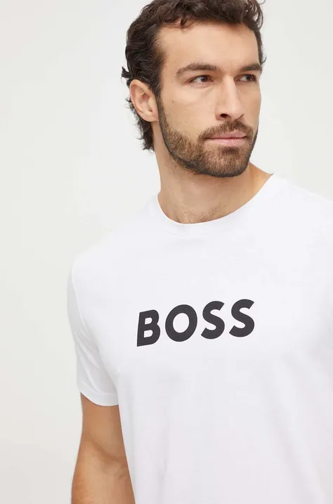 Pamučna majica BOSS za muškarce, boja: bijela, s tiskom