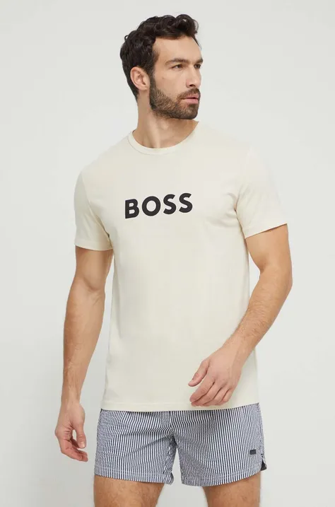 Bombažna kratka majica BOSS moški, bela barva