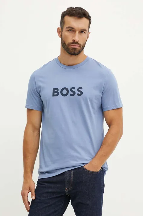 BOSS t-shirt bawełniany kolor niebieski z nadrukiem 50503276