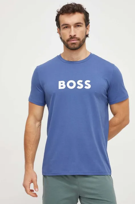 BOSS t-shirt bawełniany męski kolor niebieski z nadrukiem