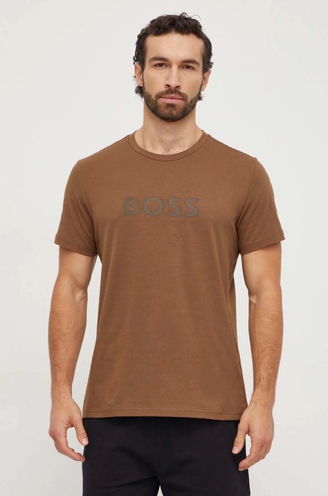 BOSS tricou din bumbac bărbați, culoarea maro, cu imprimeu 50503276