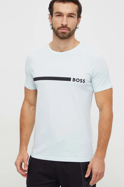 BOSS t-shirt bawełniany męski kolor niebieski z nadrukiem