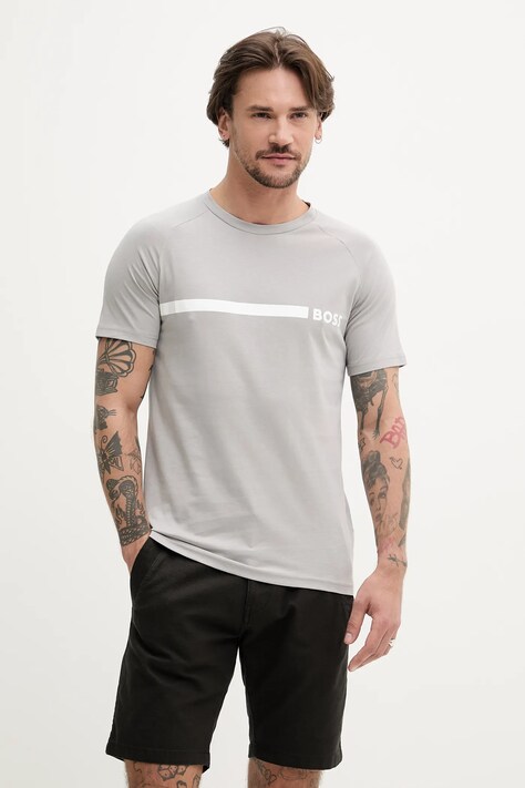 BOSS tricou din bumbac bărbați, culoarea gri, cu imprimeu, 50517970