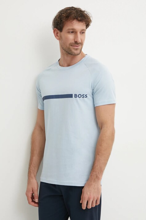 BOSS tricou din bumbac bărbați, culoarea albastru, cu imprimeu, 50517970