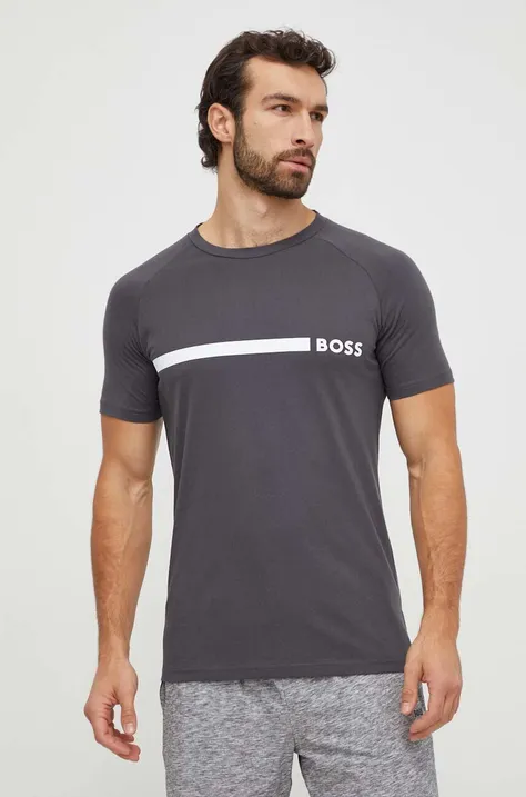 Хлопковая футболка BOSS мужской цвет серый с принтом