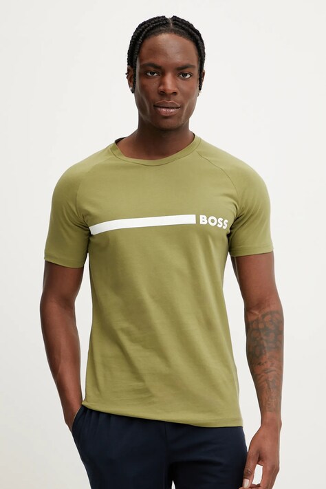 BOSS tricou din bumbac bărbați, culoarea verde, cu imprimeu, 50517970