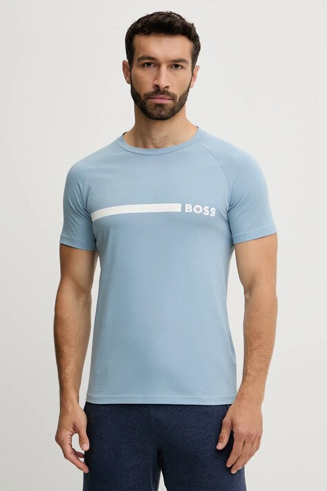 BOSS tricou din bumbac bărbați, culoarea albastru, cu imprimeu, 50517970