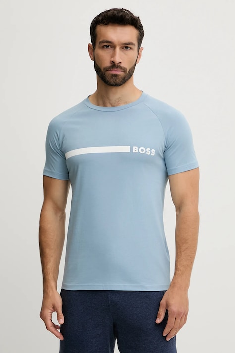 BOSS tricou din bumbac bărbați, culoarea albastru, cu imprimeu, 50517970