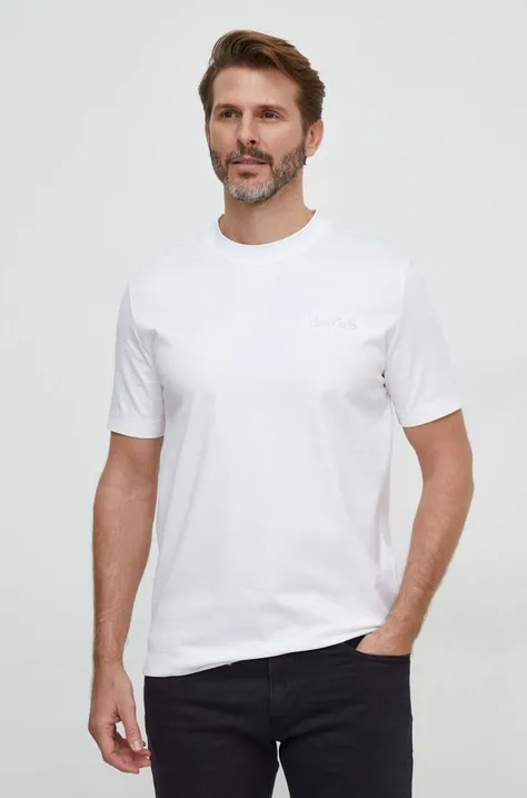 Бавовняна футболка BOSS чоловічий колір білий однотонний