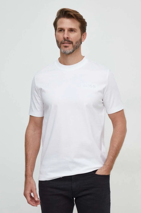 BOSS tricou din bumbac bărbați, culoarea alb, uni 50504557