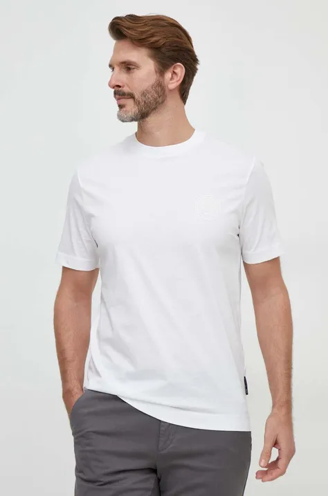 Βαμβακερό μπλουζάκι BOSS ανδρικά, χρώμα: άσπρο