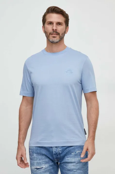 BOSS t-shirt bawełniany męski kolor niebieski z nadrukiem 50507787