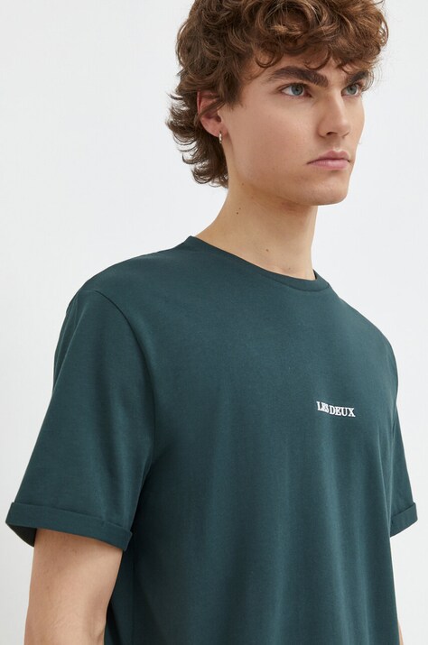 Les Deux tricou din bumbac barbati, culoarea verde, cu imprimeu