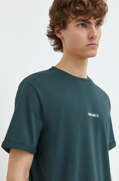 Bombažna kratka majica Les Deux moški, zelena barva