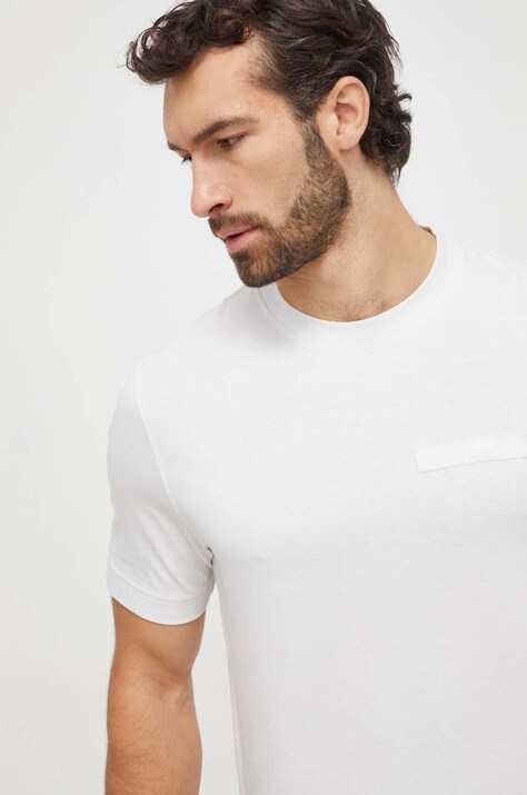 BOSS Orange tricou din bumbac bărbați, culoarea bej, uni 50505238