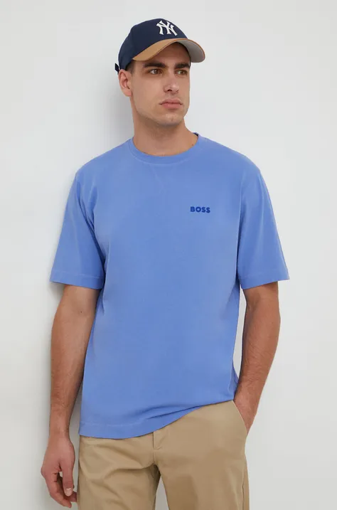 Boss Orange t-shirt bawełniany męski kolor niebieski gładki