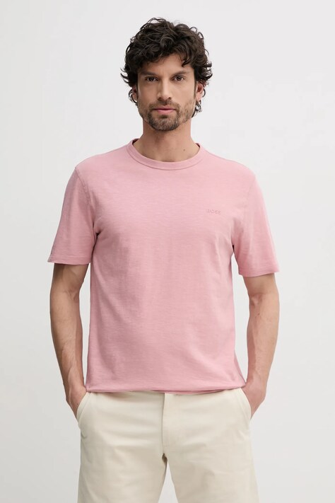 BOSS Orange tricou din bumbac barbati, culoarea roz, neted, 50508243